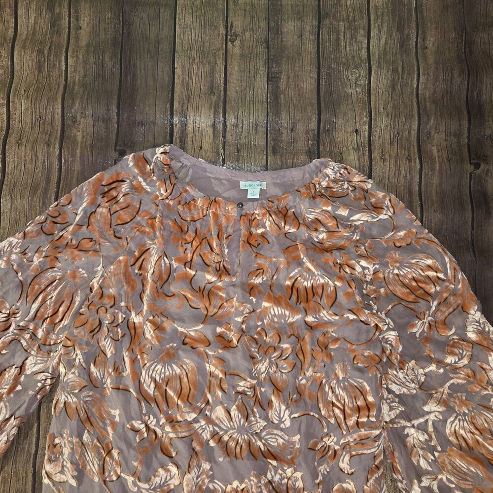 Sundance Top Womens S Peach Mauve Eloise Floral Velvet Burnout Silk Blend Boho - Picture 5 of 9